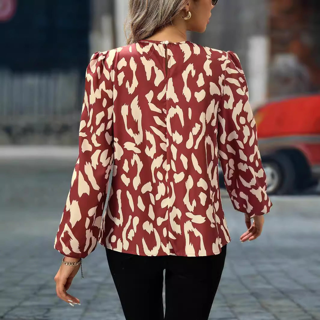 Dame elegant blouse med fashionabel leopardprint Stilla