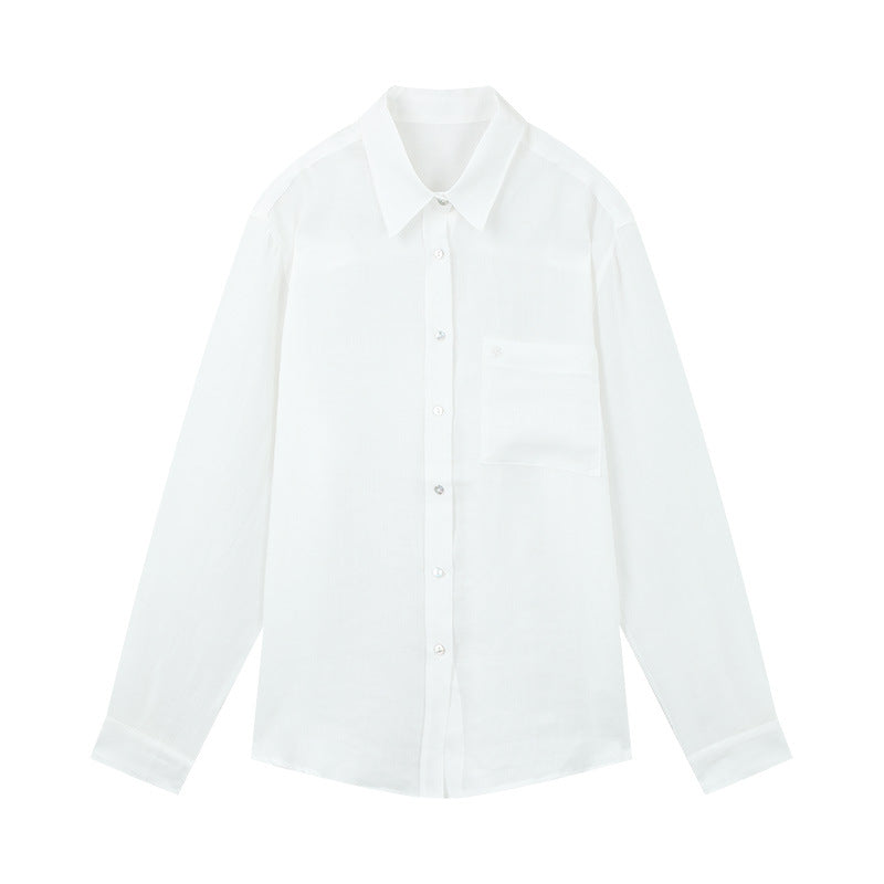 Dame afslappet langærmet skjorte i let, åndbart stof med struktureret design Stilla