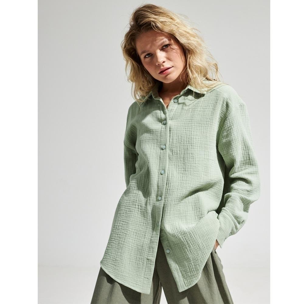 Dame afslappet overshirt med rynkede detaljer Stilla