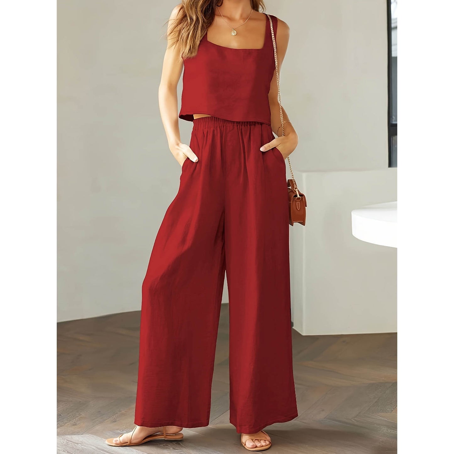 Dame jumpsuit med brede ben og praktiske lommer Stilla