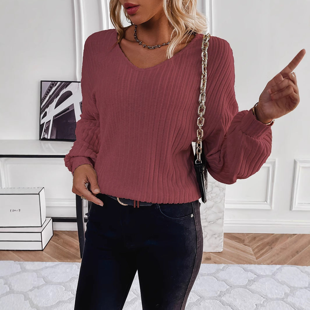 Dame afslappet ribpullover med V-hals Stilla