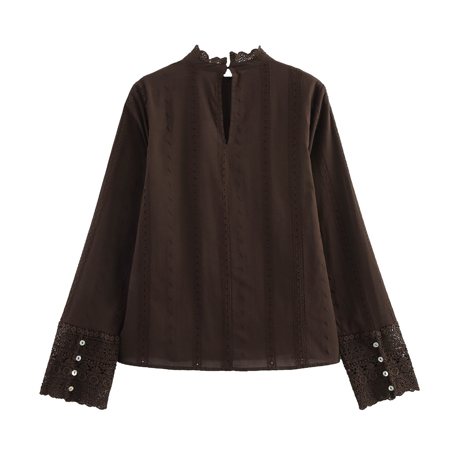 Dame Elegant Højkravebluse med broderede manchetter Stilla