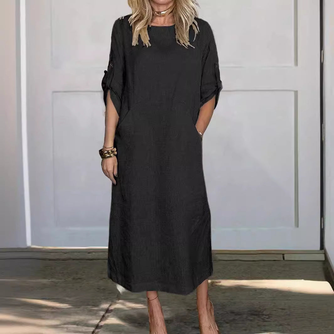 Dame afslappet linnedkjole med praktiske lommer Stilla