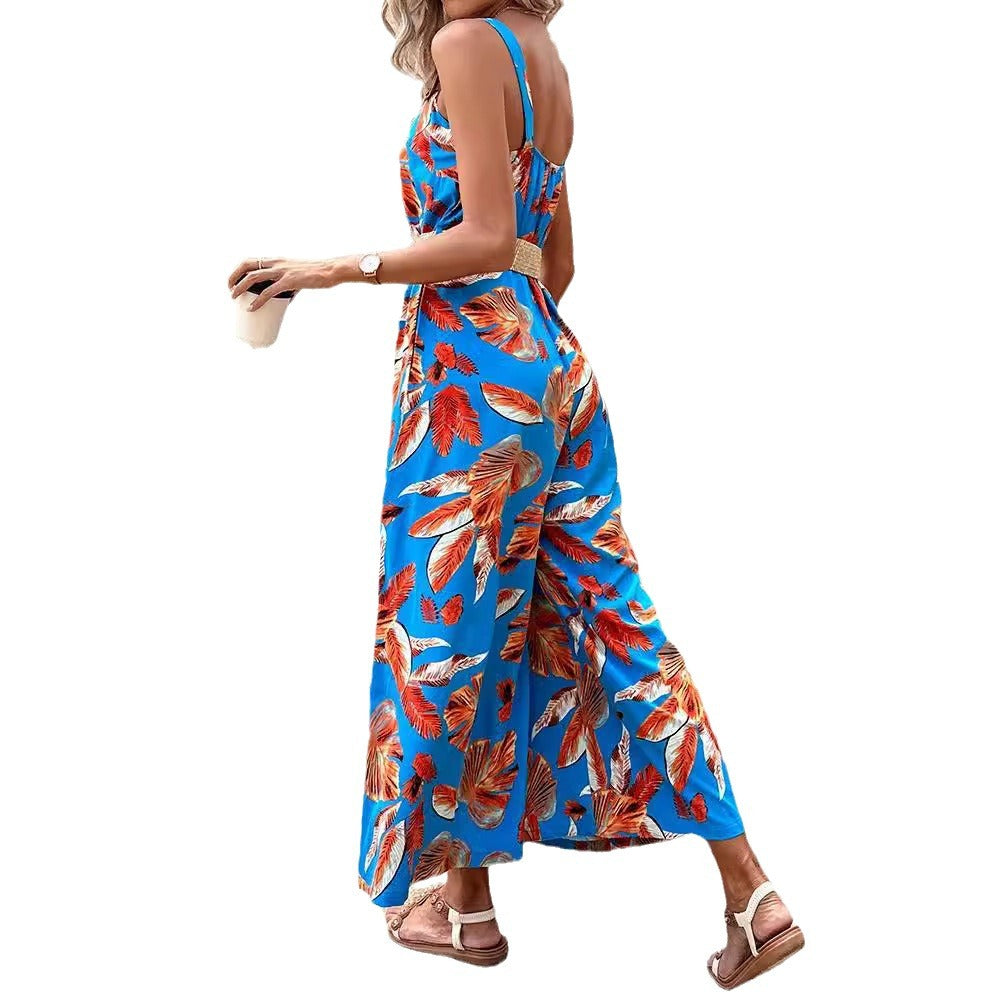 Dame Tropisk Tryk Løs-Ben Jumpsuit Stilla