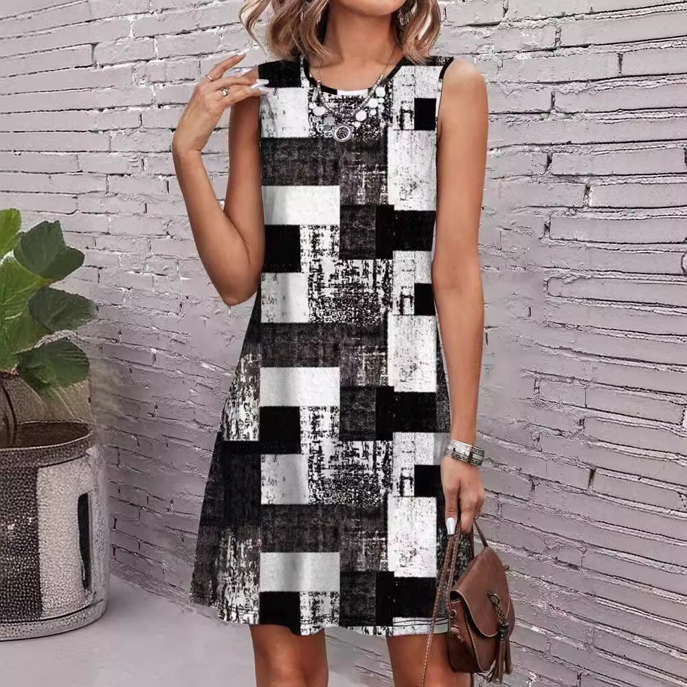 Dame A-linje kjole med moderne geometrisk mønster og behagelig pasform Stilla