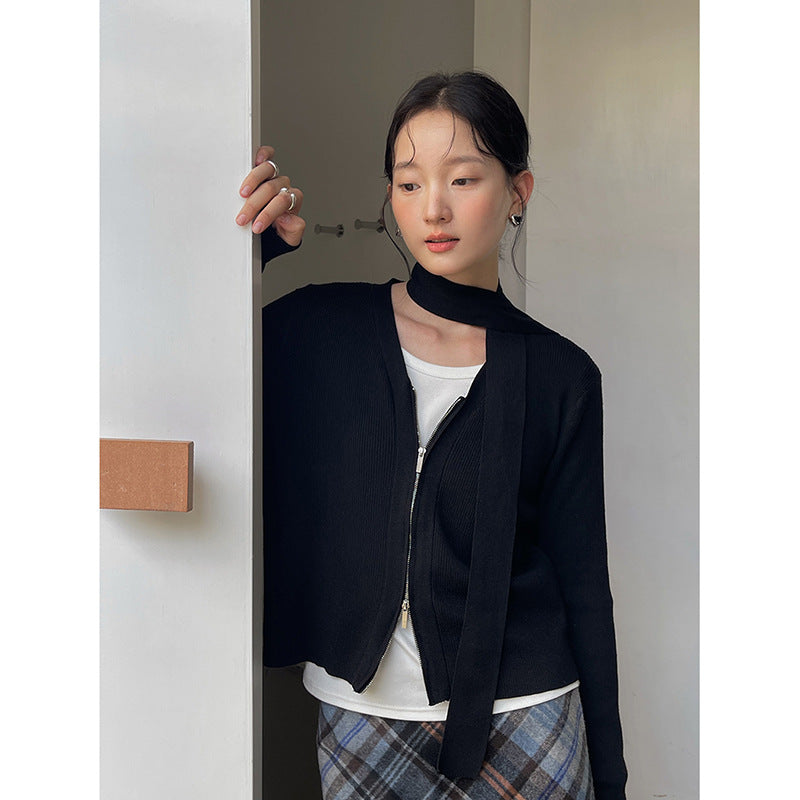 Dame afslappet cardigan med elegant sjalskrave og lynlås Stilla