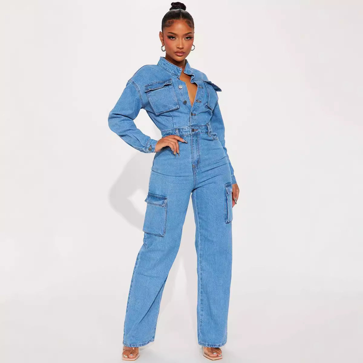 Dame Denim-Overalls med praktiske Cargo-lommer Stilla