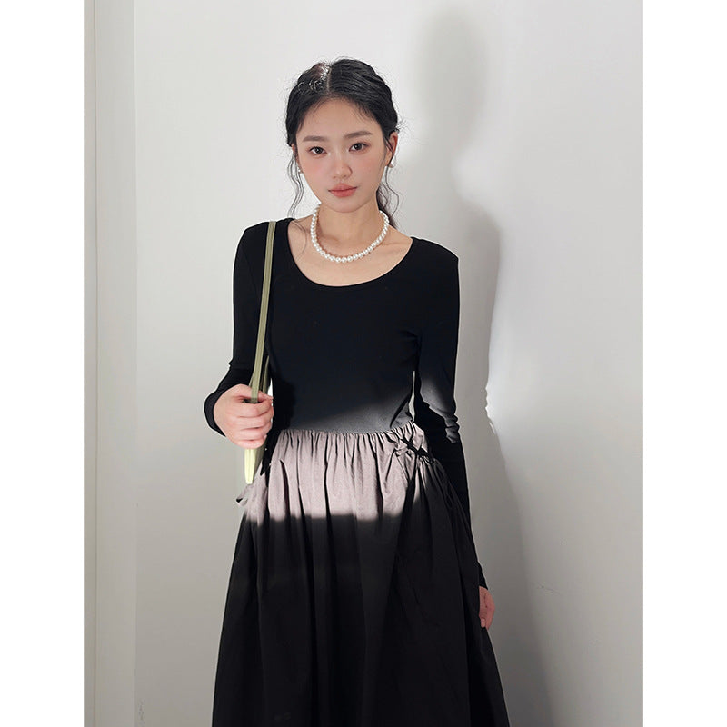 Dame afslappet maxikjole med rundudskæring og sidelærred Stilla