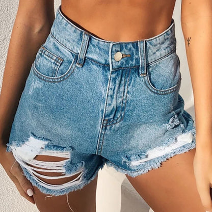 Dame mode Ødelagt Jeans-shorts med høj talje og knapdetaljer Stilla