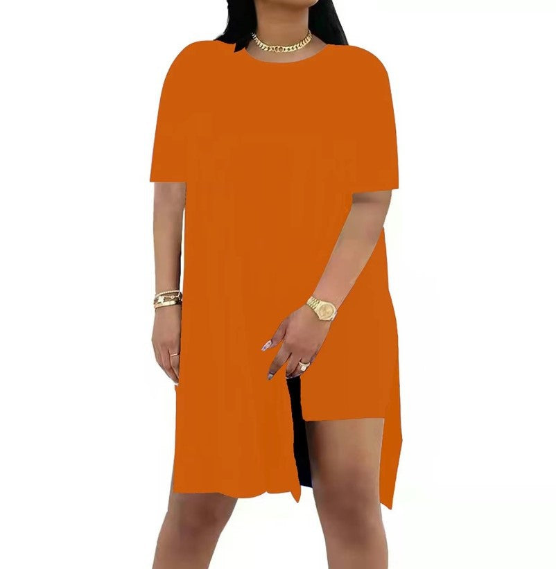 Dame afslappet kortærmet kjole med sideslids Stilla