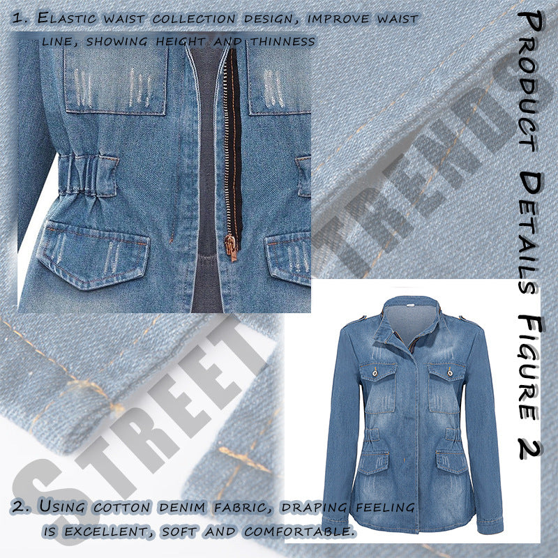 Dame Denim-funktionsjakke med praktiske lommer og figurvenlig skæring Stilla