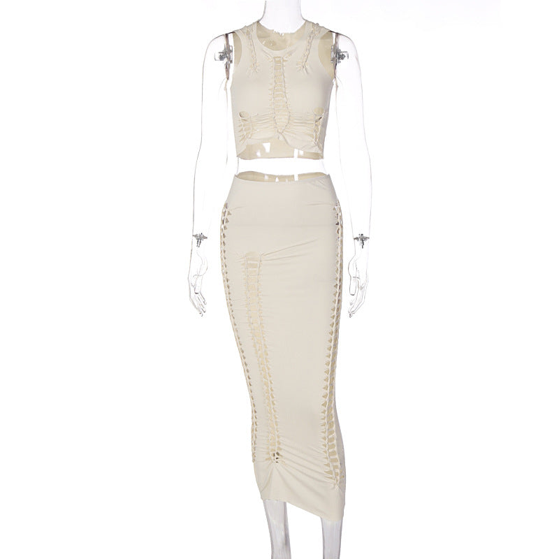 Dame Crop-Top og Midi-Nederdel Sæt med raffinerede snøringdetaljer Stilla