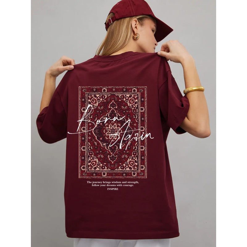 Dame T-shirt med kreativt orientalsk motiv og inspirerende skrift Stilla