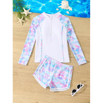 Dame UV-beskyttelse badetøj sæt med lynlås og stilfuldt havfrue-mønster Stilla