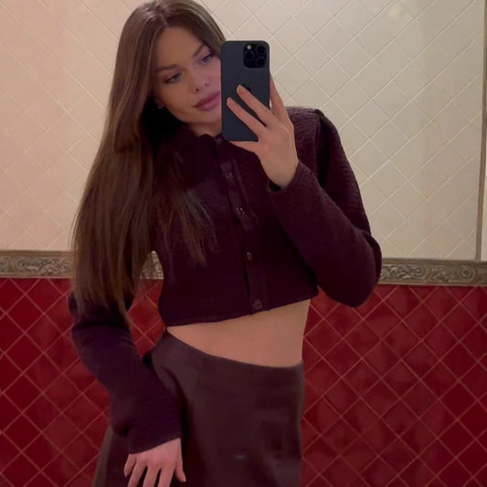 Dame cropped strikjakke med dekorative knapper Stilla