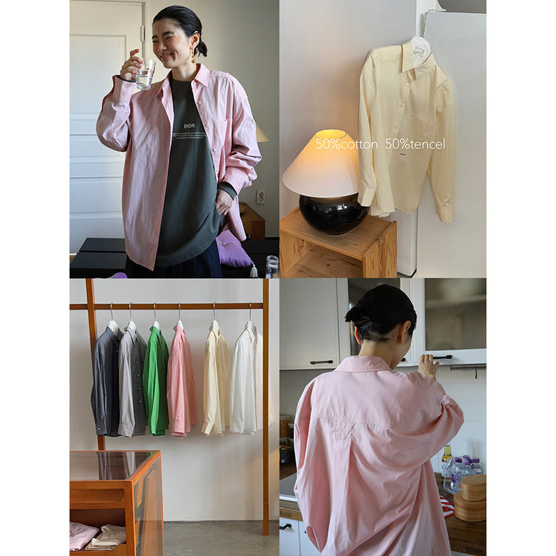 Dame afslappet langærmet skjorte med moderne snit og praktisk lomme-design Stilla