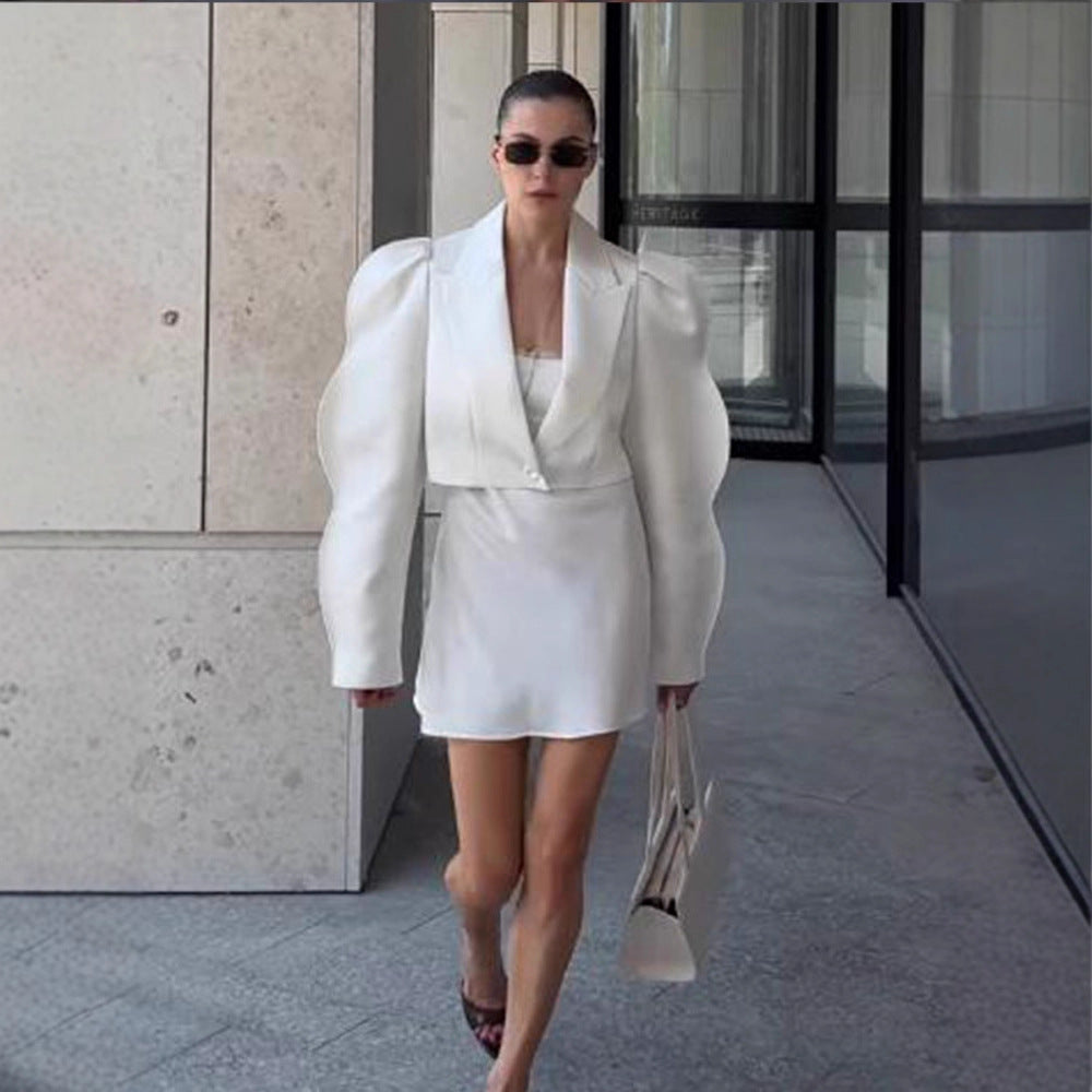 Dame elegant blazer med voluminøse puffærmer Stilla