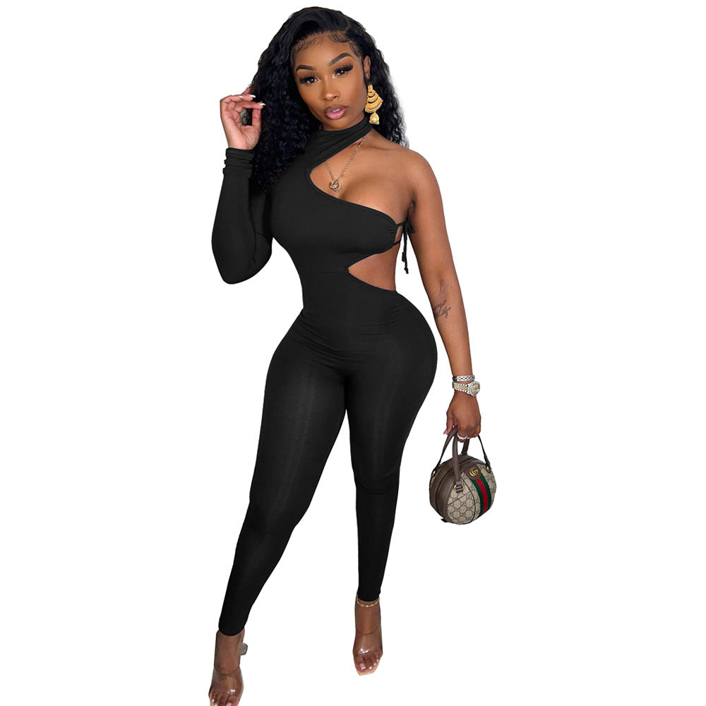 Dame Elegant Cut-Out Jumpsuit med asymmetrisk top Stilla