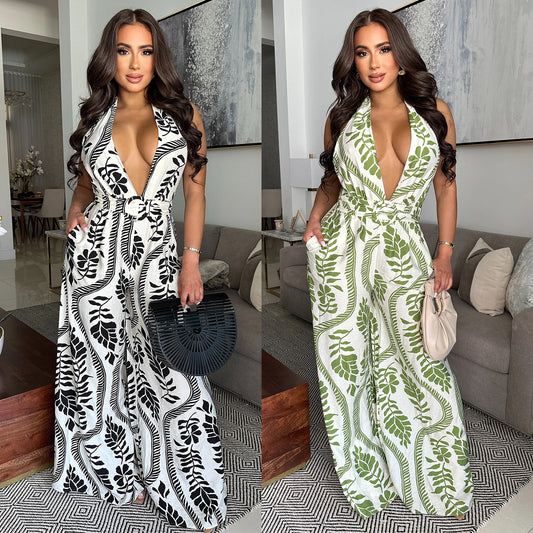 Dame Elegant og luftig Jumpsuit med dyb udskæring og blomstermuster Stilla