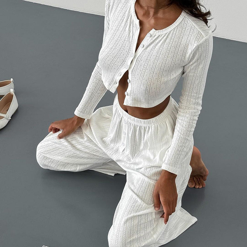 Dame Cropped Pullover og brede Bukser Sæt Stilla