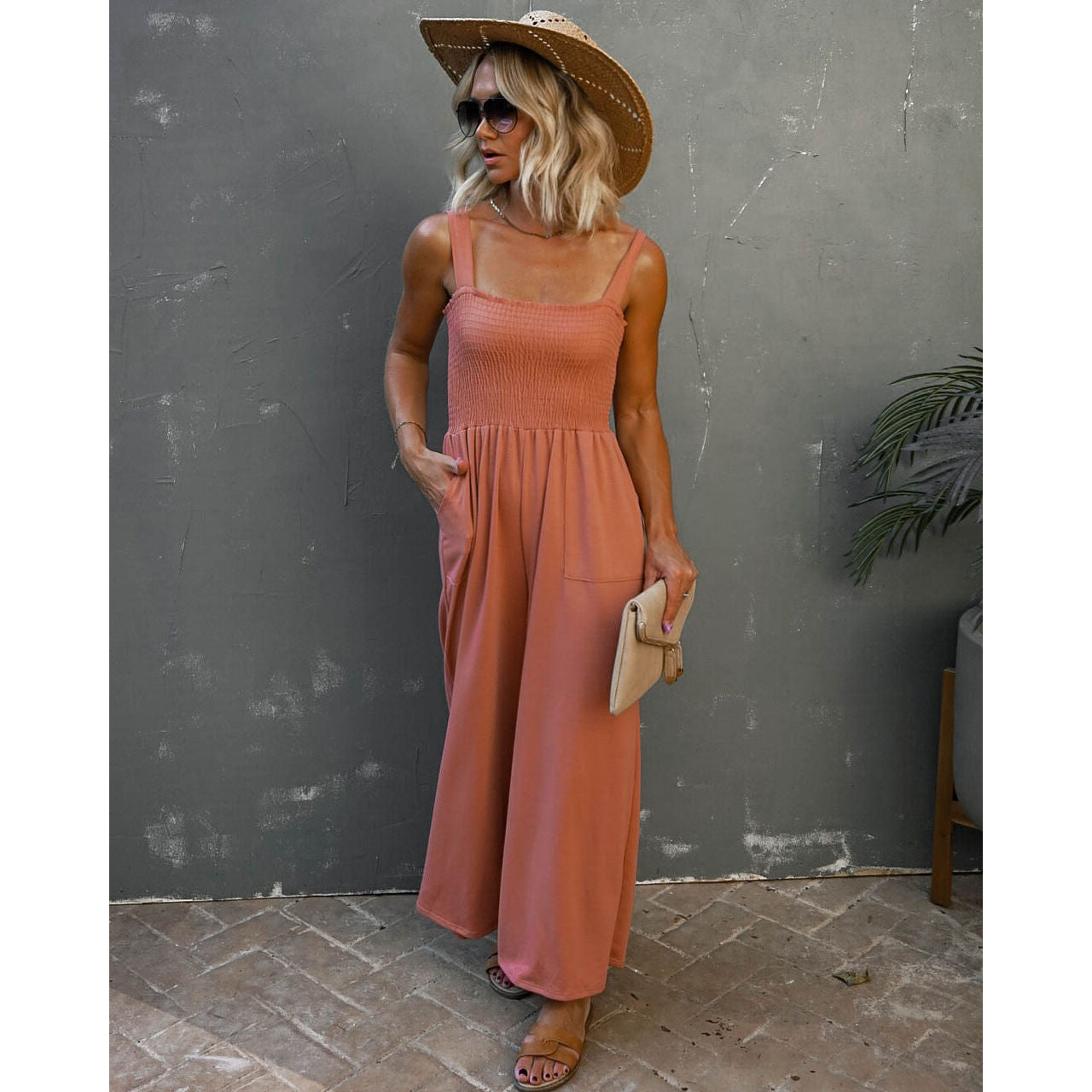 Dame Maxijumpsuit med elastisk overdel og praktiske lommer Stiila