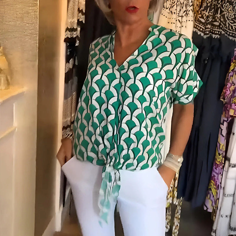 Dame afslappet bluse skjorte med geometrisk mønster og løs pasform Stilla