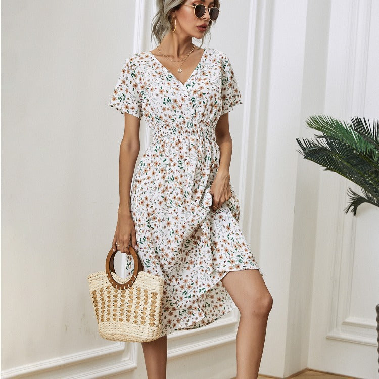 Dame Elegant Floral A-linje Midi Kjole Stilla