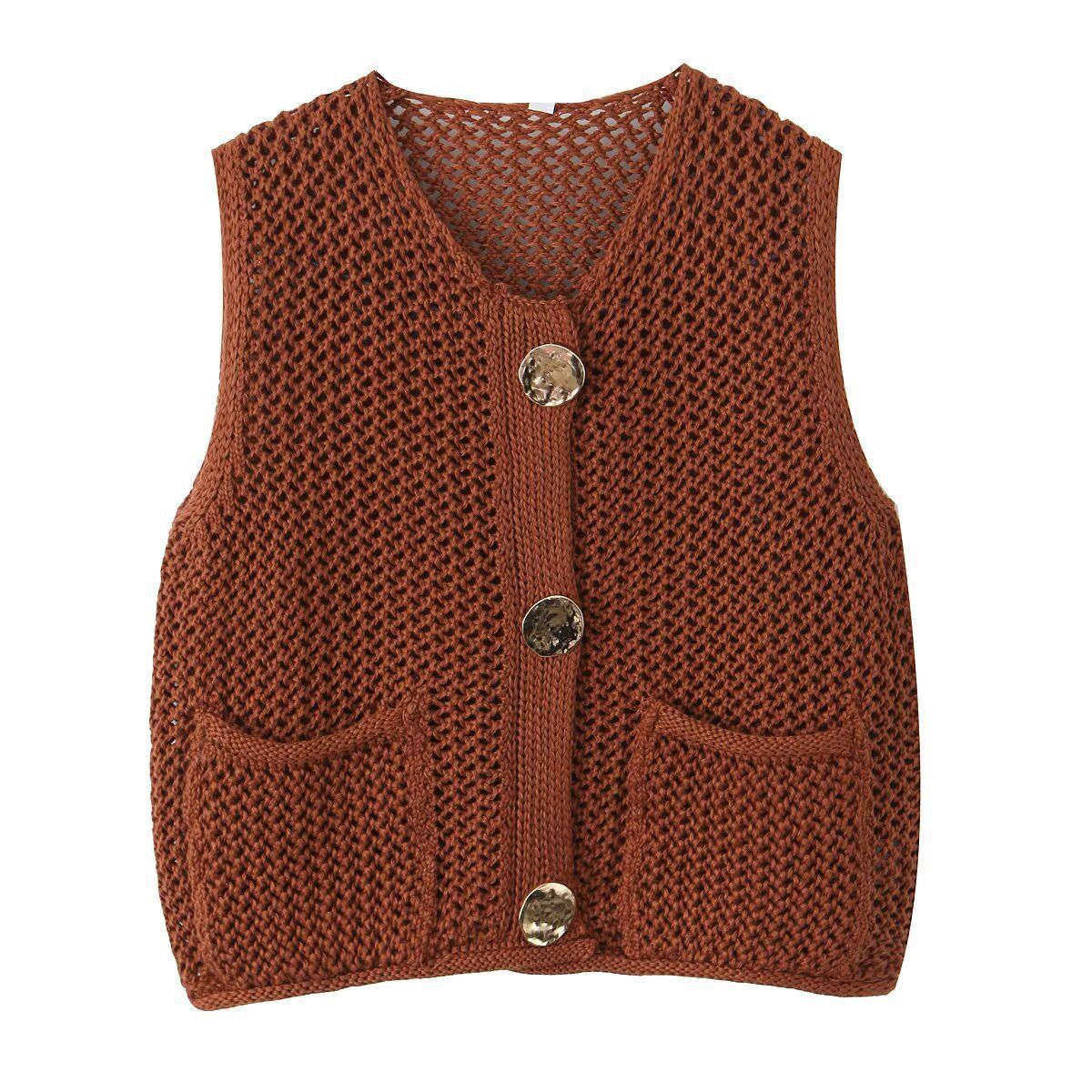 Dame strikvest med elegante knapper og lommer Stilla