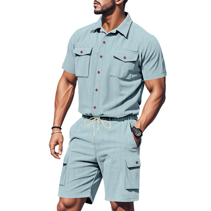 Herrer moderigtig kortærmet jumpsuit med praktiske lommer og elastisk bånd Stilla