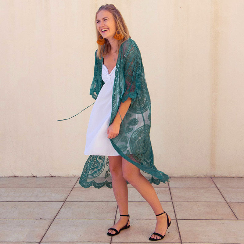 Dame elegant hæklede kimono strandjakke Stilla