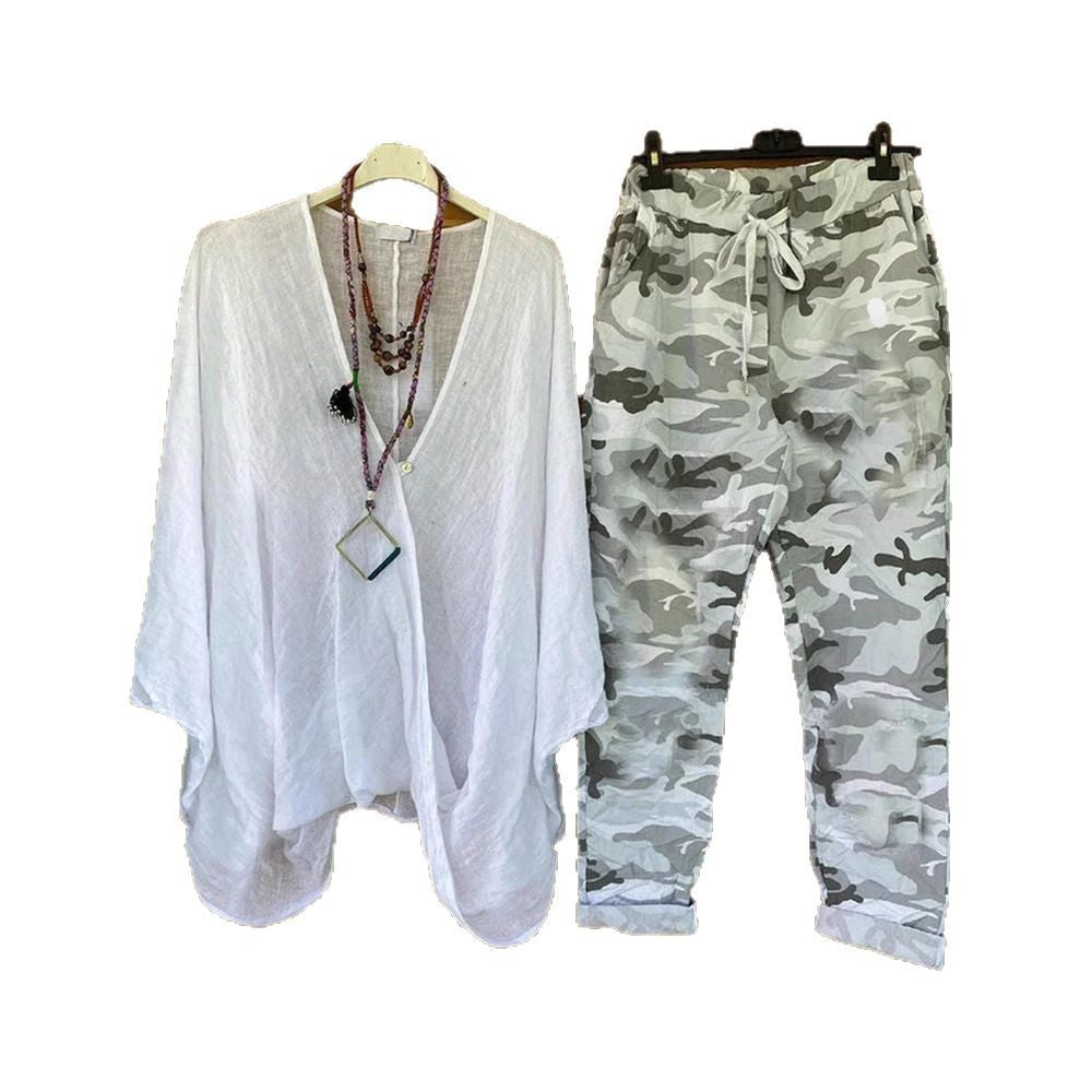 Dame afslappet Overcut Tunika og cargobukser i camouflage-stil Stilla