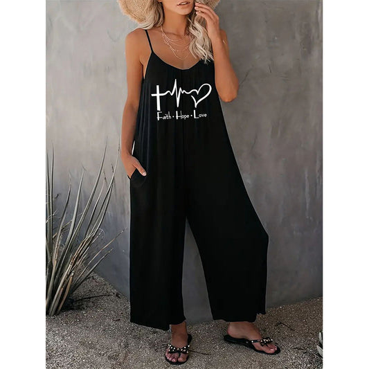 Dame afslappet jumpsuit med dyb V-hals og praktiske lommer Stilla