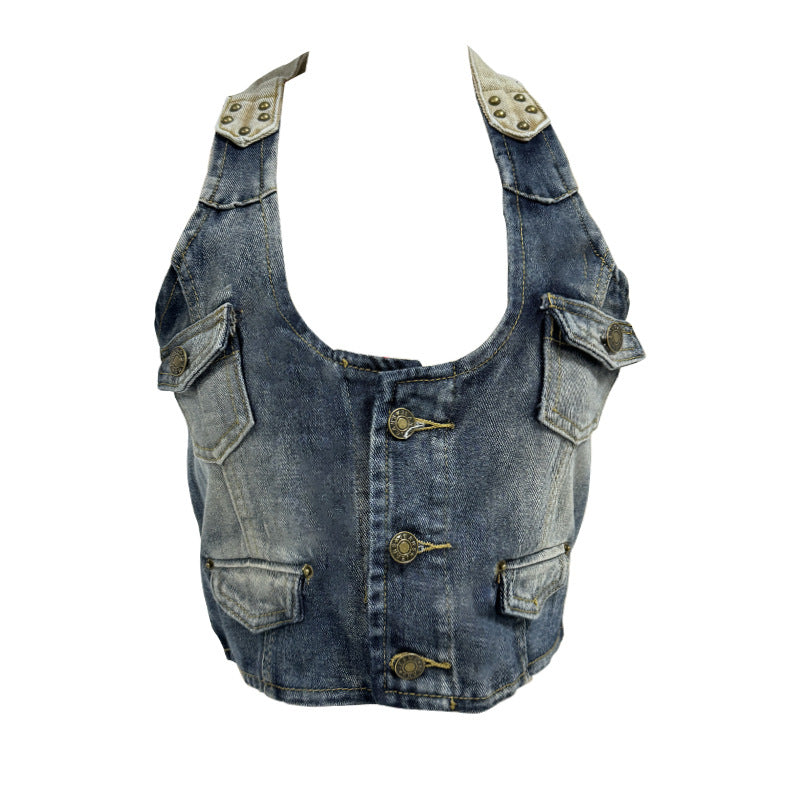 Dame Denim-Cropped-Top i sporty-moderne design Stilla