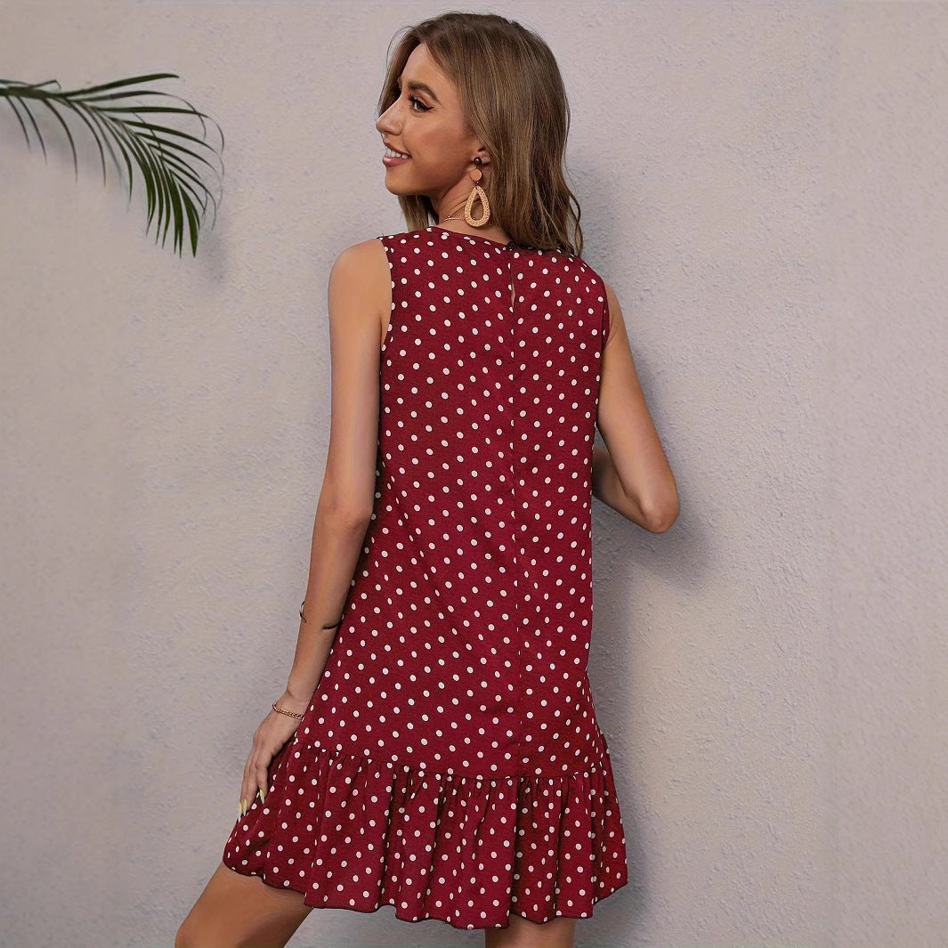 Dame afslappet kjole med volant og prikker Stilla