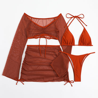 Damer To-delt Badetøjssæt med gennemsigtig Bluse og asymmetrisk Nederdel Stilla