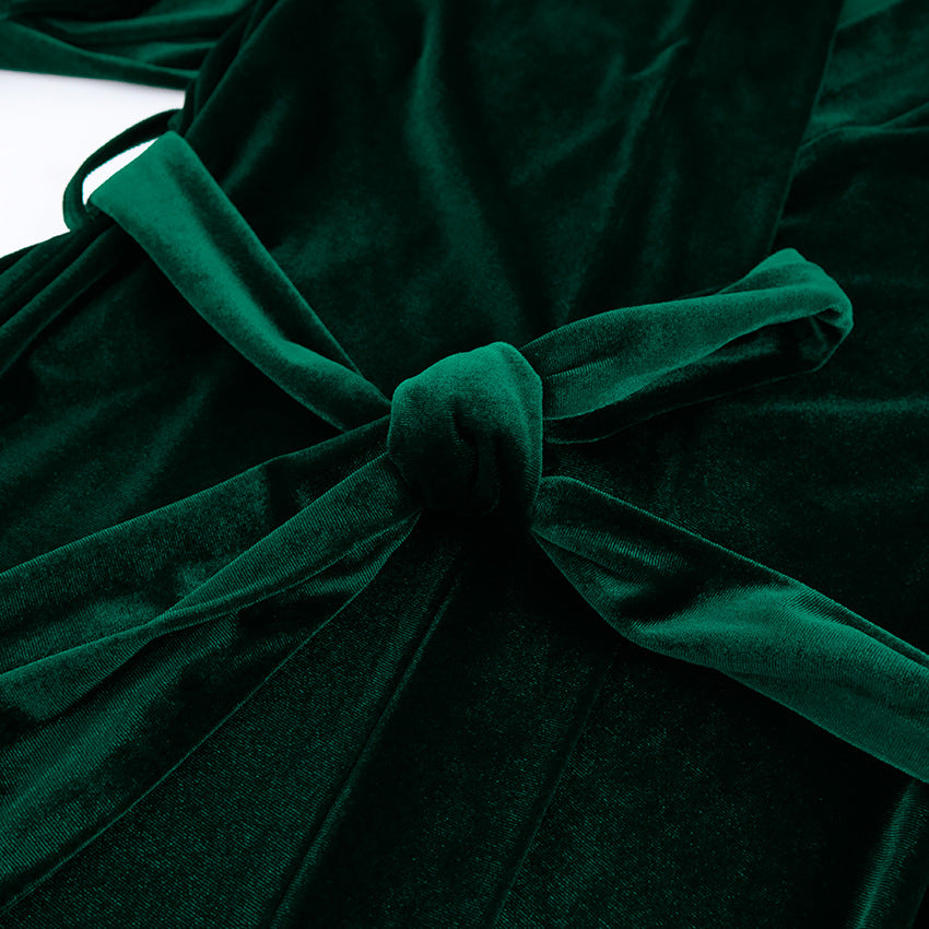 Dame elegant fløjls Jumpsuit-sæt med knælangt snit og taljeringabel bælte Stilla