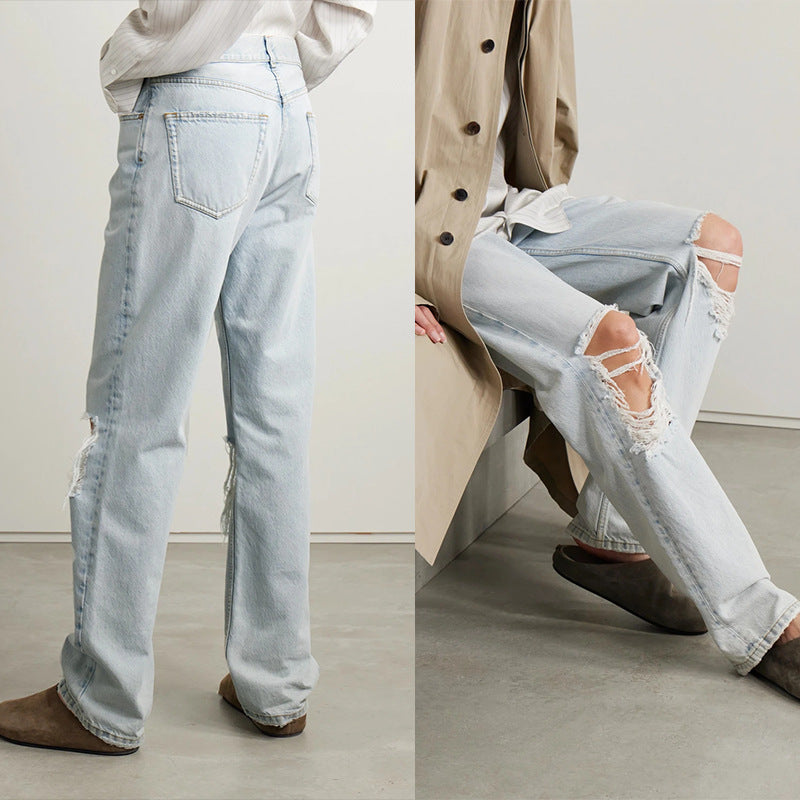 Dame Destroyed Jeans med bred ben og høj talje Stilla