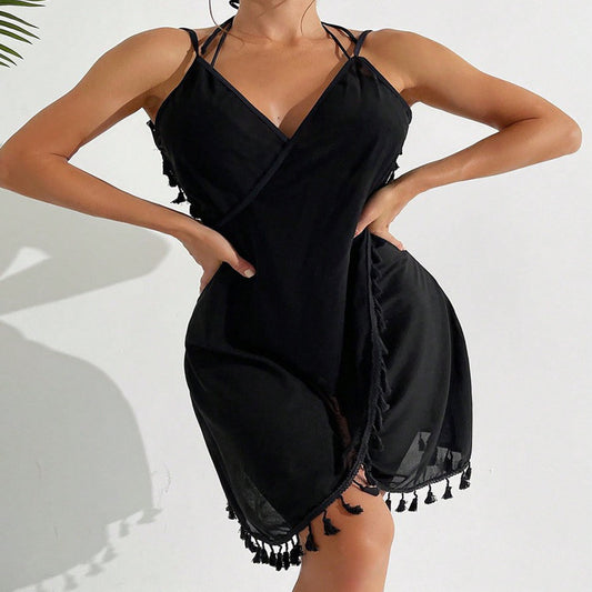 Dame Elegant Frynse Strand Overlay Kjole Stilla