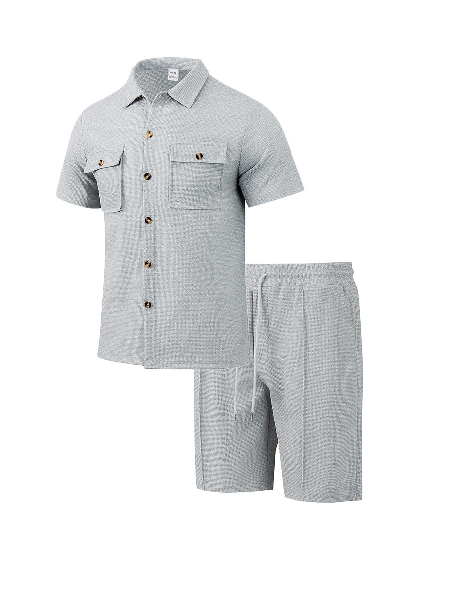 Herrer casual kortærmet skjorte og elastiske shorts-sæt Stilla