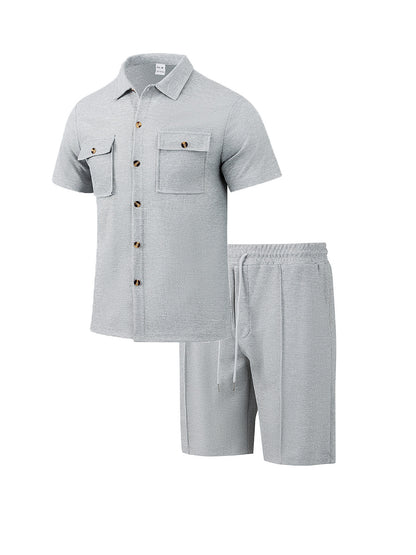Herrer casual kortærmet skjorte og elastiske shorts-sæt Stilla