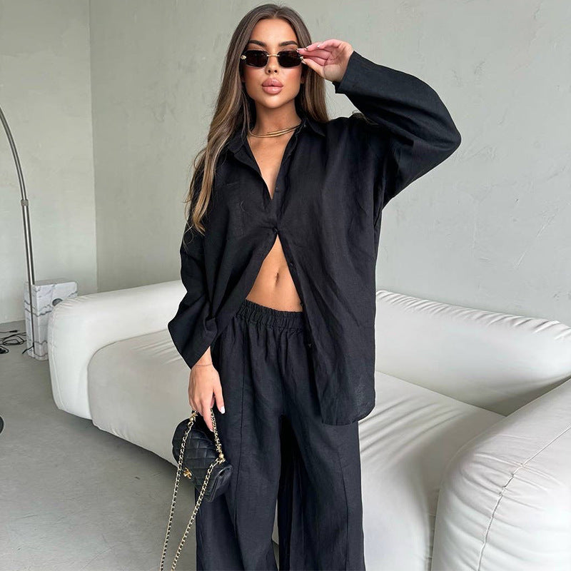 Dame afslappet hør-to-dels sæt med rummelig top og palazzo-bukser Stilla