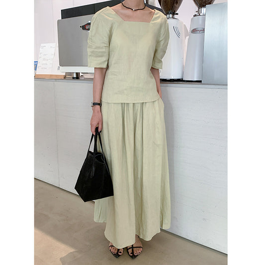 Dame afslappet maxi nederdel med justerbar gummibånd og sidelommer Stilla