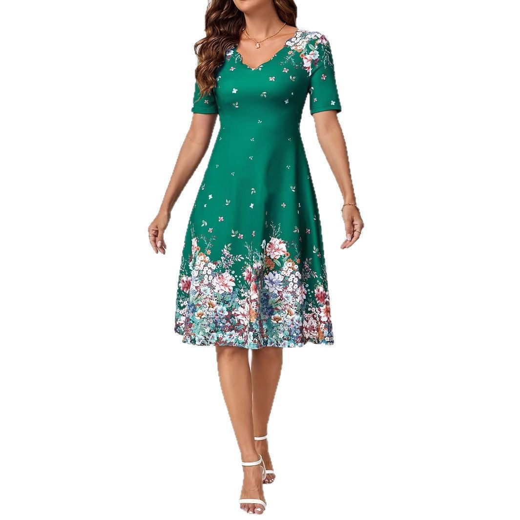 Dame Elegant A-linje kjole med blomstermønster og V-udskæring Stilla