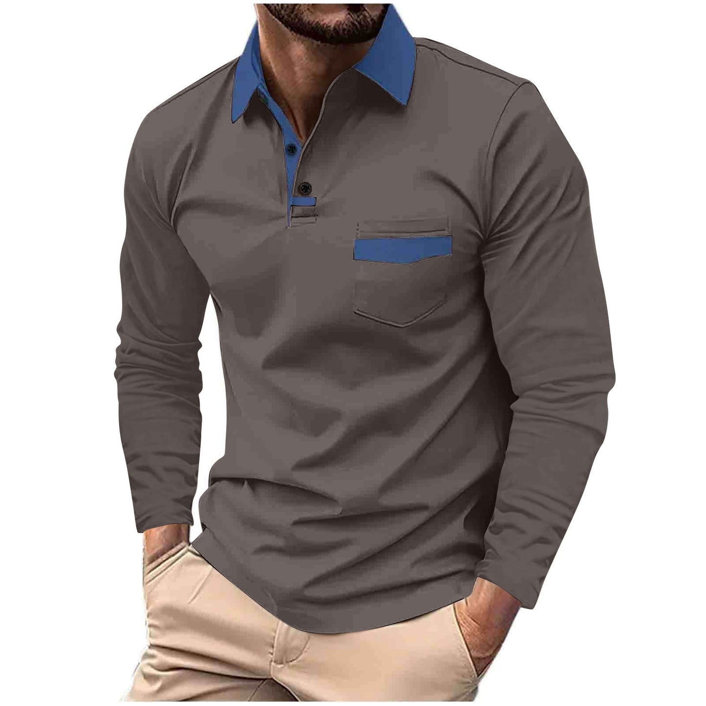 Herre Langærmet Poloshirt med moderne krave og praktiske brystlommer Stilla