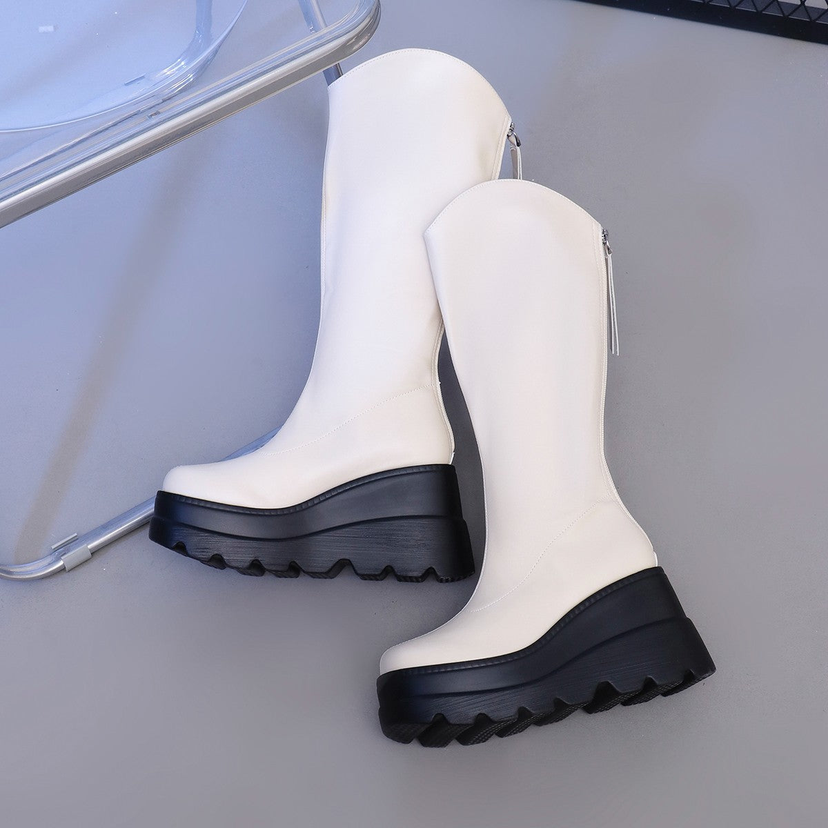 Dame Overknee-støvler med trendy plateau og skridsikker sål Stilla