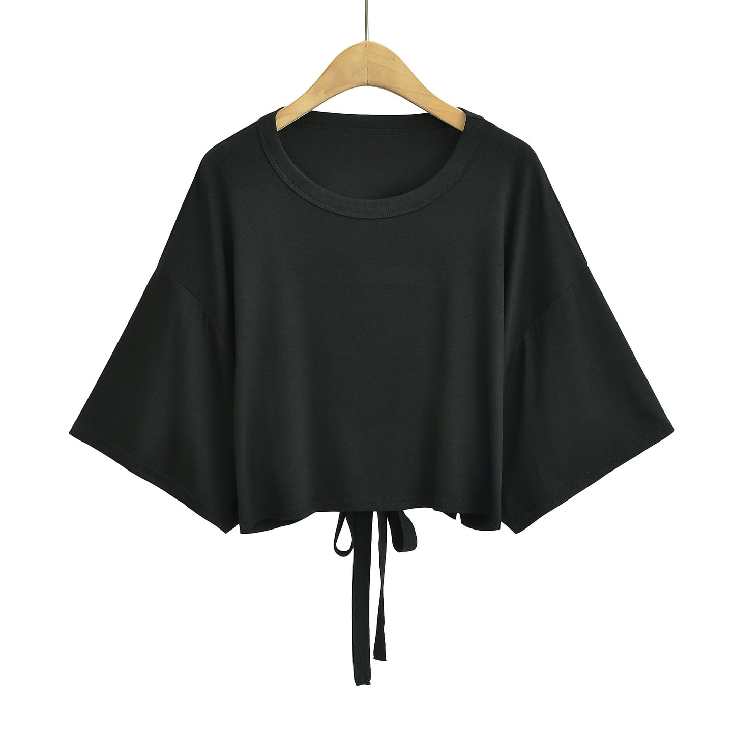 Dame cropped T-shirt med afslappet snit og bundet detalje Stilla