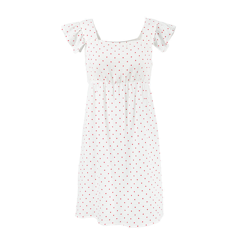 Dame afslappet sommerkjole med flæsedetaljer og elastisk bånd Stilla