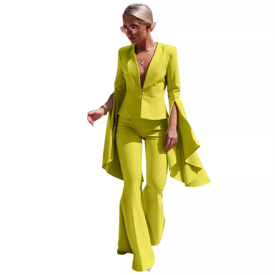 Dame Elegant Flared-jakkesæt med overdimensioneret kappe Stilla