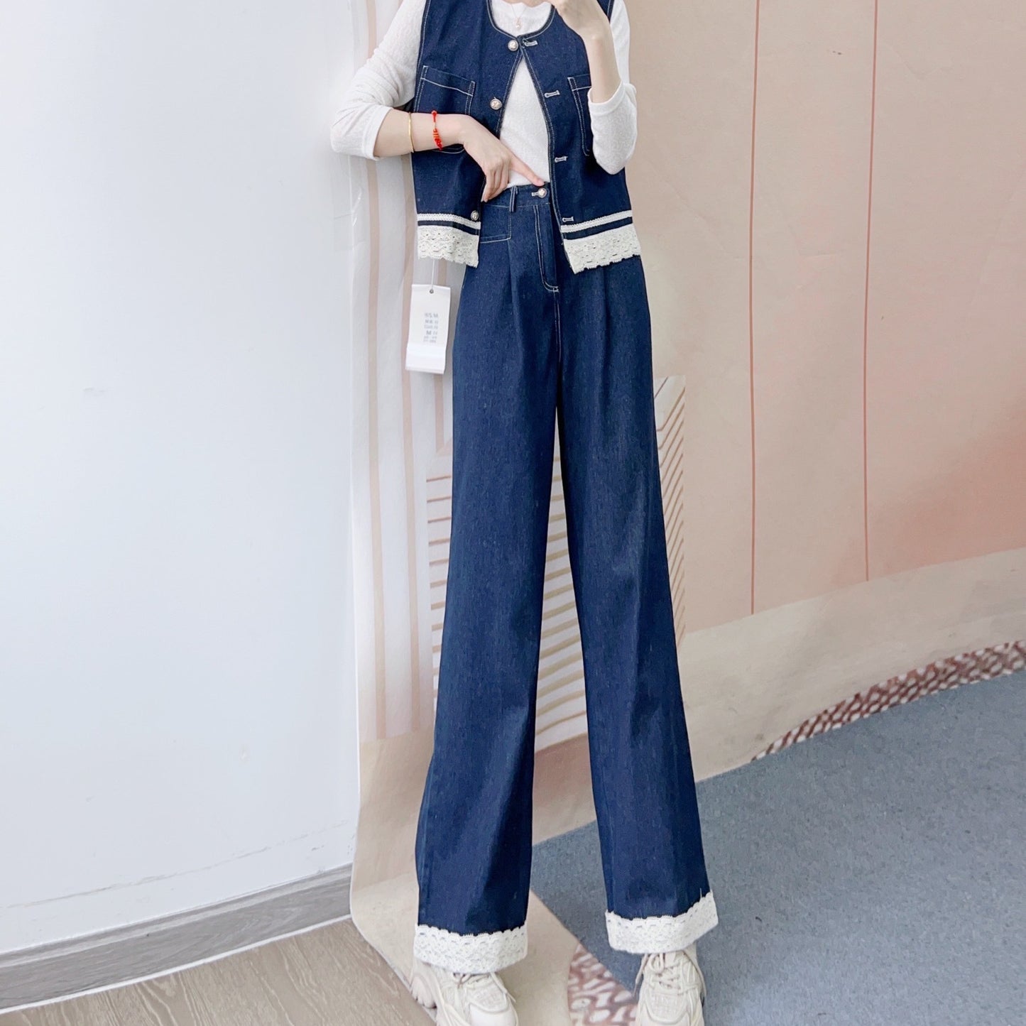 Dame denim vest med høj talje og tætsiddende snit Stilla