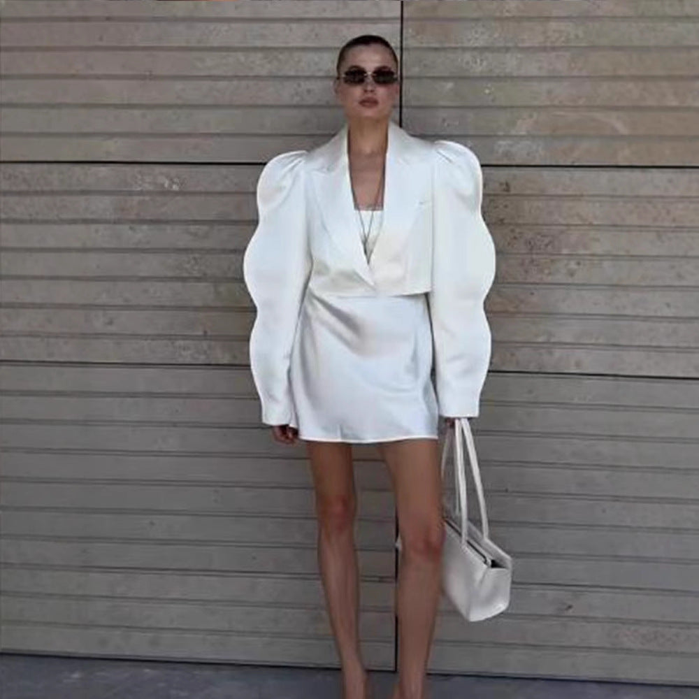 Dame elegant blazer med voluminøse puffærmer Stilla